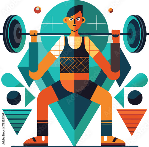Abstract illustration of a person lifting weights with dynamic energy