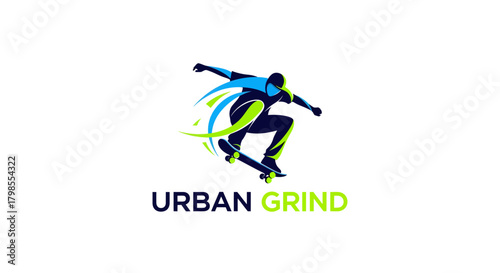 Action-Packed Skateboarding, Urban Grind, City Park, Logo Design, Dynamic Environment, Creative Viewpoint, Youthful Energy