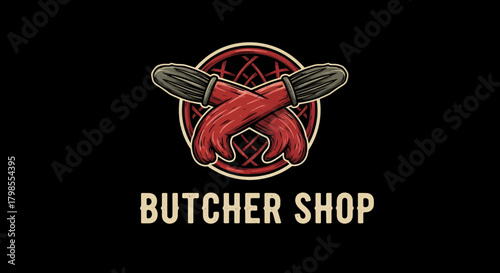 Butcher Shop Logo Design Featuring Crossed Knives in a Bold Graphic Style for Food Industry Branding