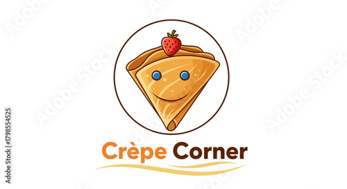 Culinary Delight, Crêpe with Strawberry, Food Stall, Illustration, Vibrant Atmosphere, Close-Up View, Joyful Experience