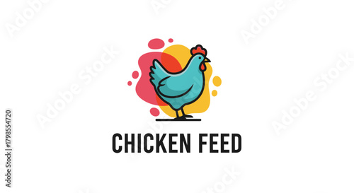 Action of Feeding, Subject of Chicken, Location in Farmyard, Content Type Illustration, Colorful Environment, Viewpoint Bold, Concept of Agriculture