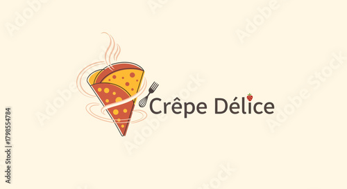 Delicious Crêpe Delight, Gourmet Food, Culinary Art, French Cuisine, Restaurant Branding, Creative Design, Logo Illustration