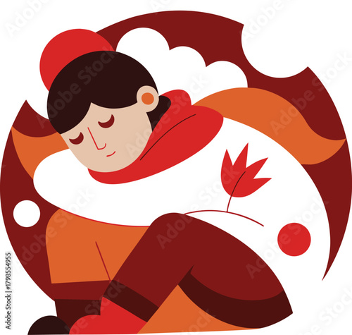 Illustration of a person peacefully napping with a cat nearby