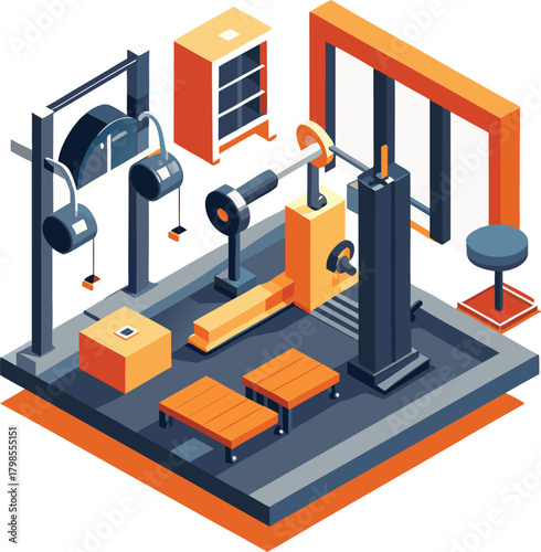 Isometric home gym setup with fitness equipment