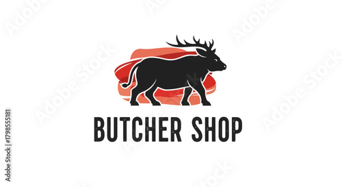 Butcher Shop Logo Design Featuring a Stylized Moose Silhouette in a Minimalist Style