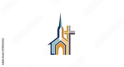 Church Architecture Cross Design Illustration for Religious Symbolism in Modern Graphic Art