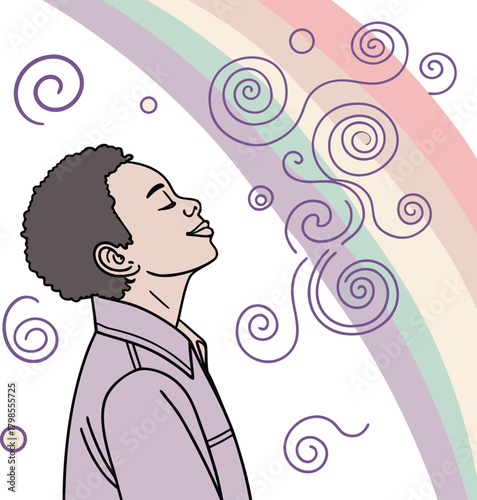 Abstract illustration of a person breathing deeply with swirling energy