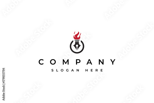 pen and torch logo design vector template inspiration.