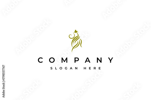 gold women dress logo with abstract vector design style