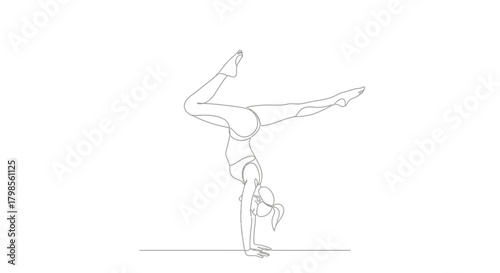 One Line Drawing of a Woman Performing a Handstand.