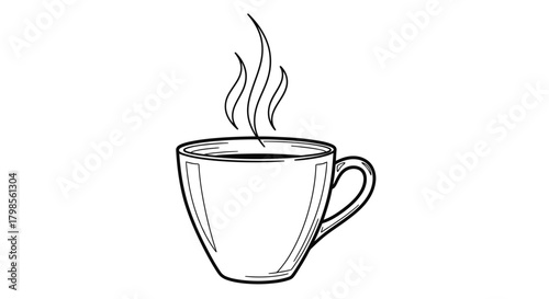 Hand drawn sketch of a steaming cup of coffee.
