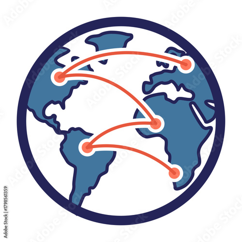 A minimalist global-connectivity icon representing international networks and interaction. Commonly used for global engagement programs, education, and worldwide collaboration themes.