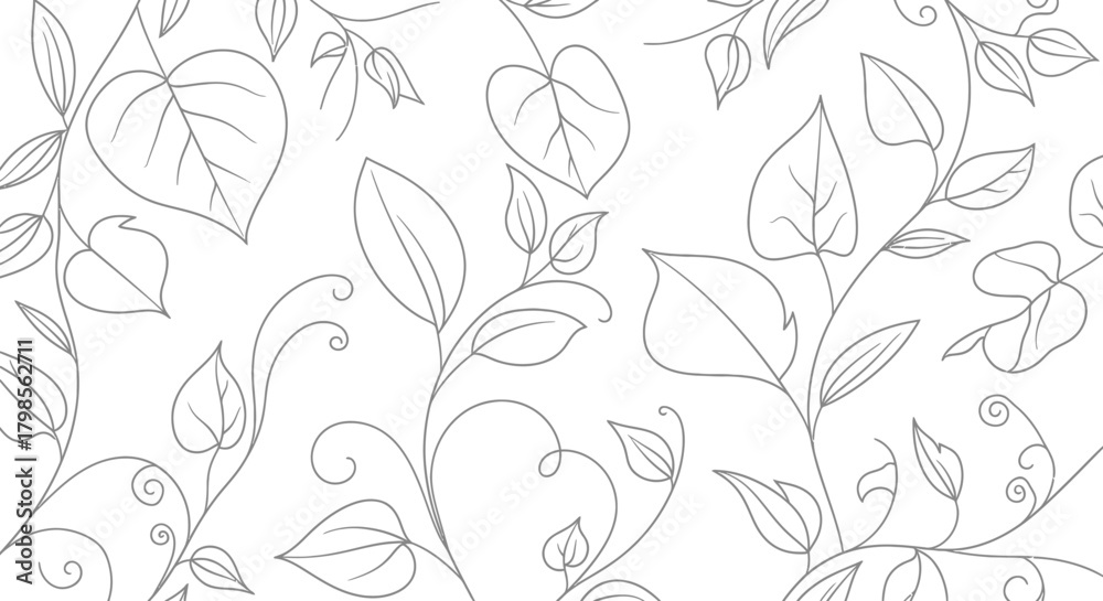 Fototapeta premium Elegant Line Art Botanical Pattern with Delicate Leaves and Vines.