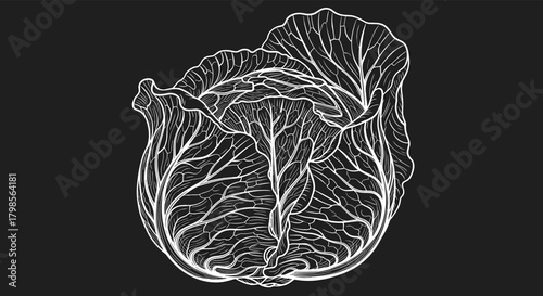 A detailed illustration of a fresh green cabbage head with layered leaves.