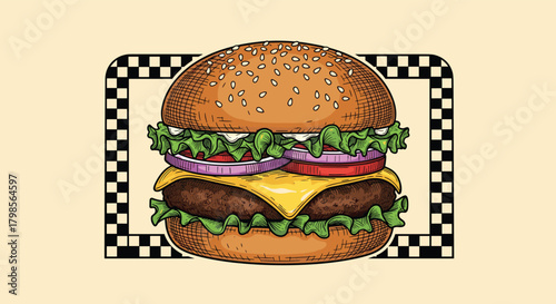 A delicious classic cheeseburger with all the fixings ready to be enjoyed on a light background.
