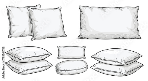 A collection of various comfortable decorative pillows for home furnishings.