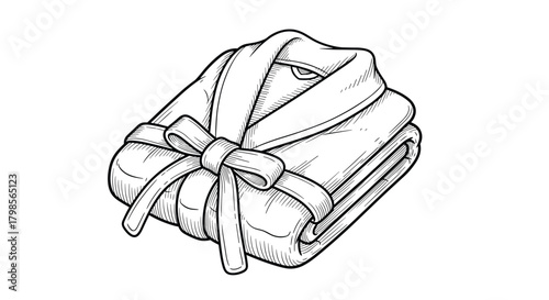 A plush and comfortable bathrobe neatly folded with a tie.