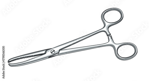 Surgical hemostatic forceps designed for clamping blood vessels during surgical procedures.