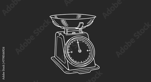 Vintage kitchen scale with a classic analog dial and weighing bowl.