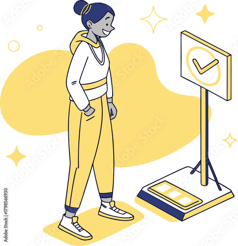 Person weighing themselves on a scale health and fitness concept