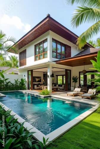 Wallpaper Mural Serene Villa Retreat Ripples: Captivating Poolside Oasis in a Lush Tropical Paradise Estate Torontodigital.ca