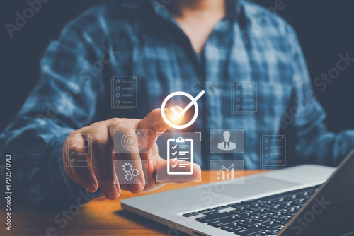 Businessman verifying digital identity and KYC documents using smart technology, representing secure authentication, online approval, and digital onboarding on business platforms.