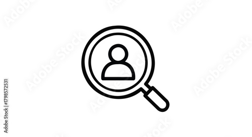 Magnifying glass over a person icon, representing search for a person or user, isolated on