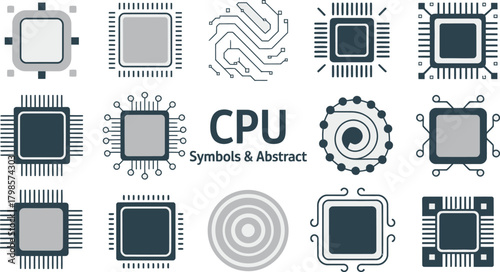 CPU Symbols and Abstract Representations Set of Designs for Central Processing Units