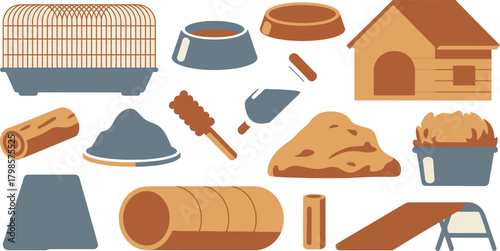 Cartoon Featuring a Collection of Dog Agility, Play and Training Equipment Items Illustration