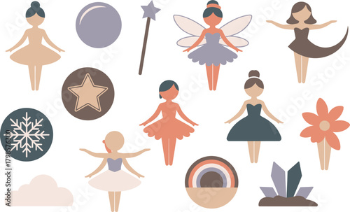 Charming Pastel Ballerinas, Fairy Wand, Rainbow, and Stars in a Playful Arrangement