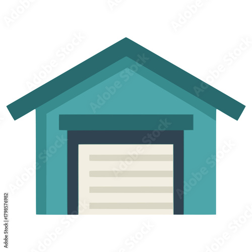 Blue garage building flat color vector illustration template design