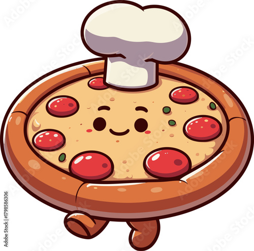 コック帽をかぶったピザのキャラクター