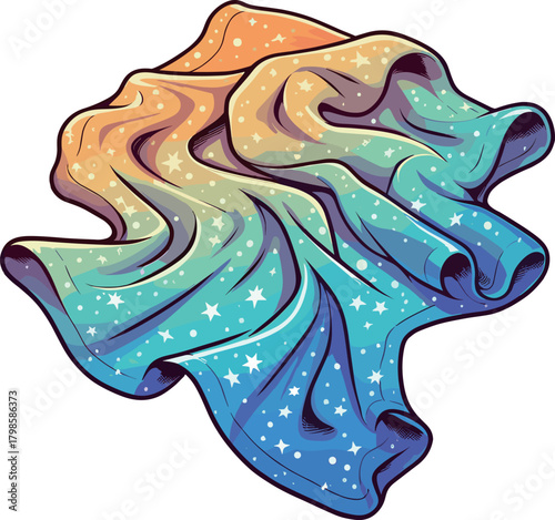 雑に置いてあるカラフルな布のイラスト