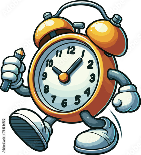 手足の生えた目覚まし時計のイラスト