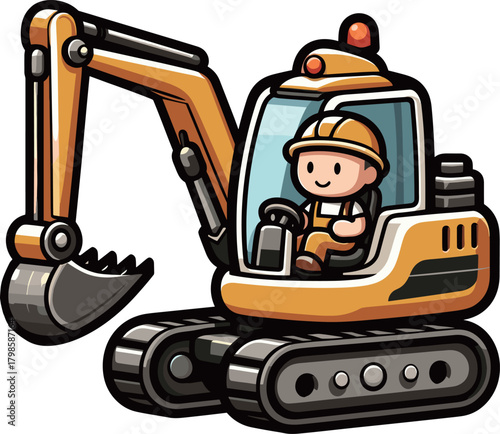 ショベルカーを運転する人のイラスト