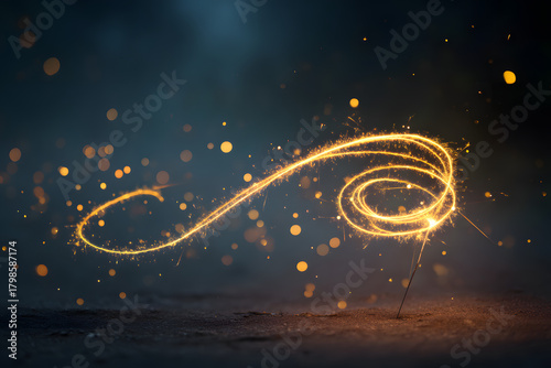 Magical Sparks Illuminating the Night Sky in a New Year Celebration Scene with Enchanting Light Effects
