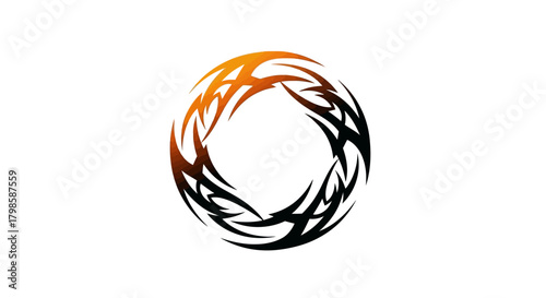 Circular tribal tattoo design featuring symmetrical sharp patterns and gradient colors creates a