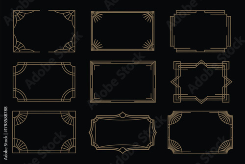 art deco frame crafted in a sophisticated golden style, offering premium vintage line art, graceful ornamental details, and timeless decorative strokes for luxury backgrounds, invitations, branding, a