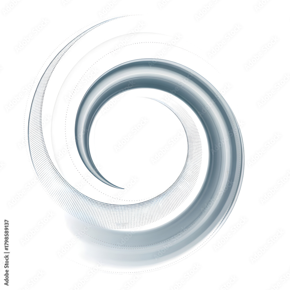 Fototapeta premium Dynamic abstract 3D spiral element with sleek white and grey blue gradient texture isolated on transparent background