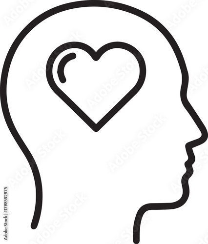 Embrace Mental Wellness A head silhouette with a heart symbolizes emotional health, positivity, and self-care for a balanced mindful lifestyle