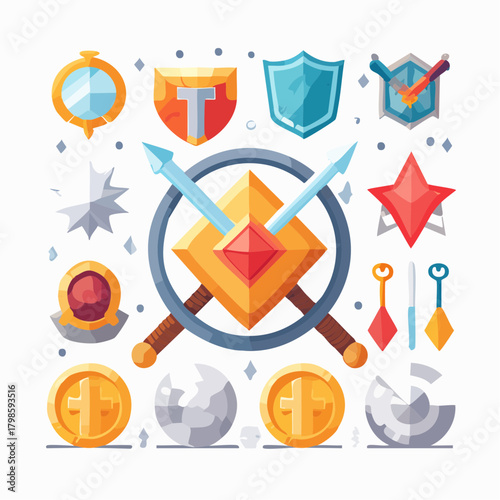Comprehensive Vector RPG Weapon and Armor Icons Set Featuring Swords, Axes, Bows, Shields, Helmets, Chestplates, Fantasy Battle Gear, Medieval Equipment, and Game Inventory Elements Extra Gear Pack X