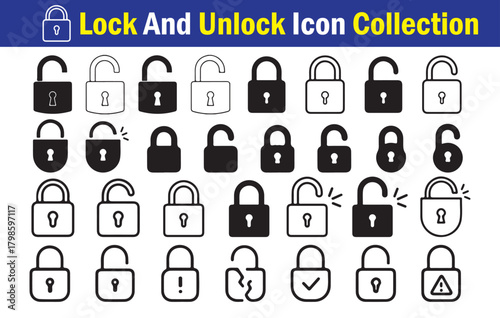 Padlock Security Outline Vector Set. lock icon set. locked and unlocked symbols. vector illustration 