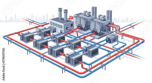 Detailed Illustration of a Combined Heat and Power Plant System.