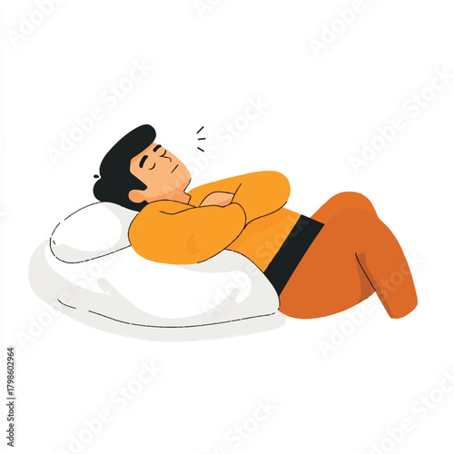 Man Sleeping Peacefully on a Pillow with Arms Crossed