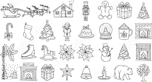 Festive Christmas Icons: Hand-Drawn Holiday Elements for Designs