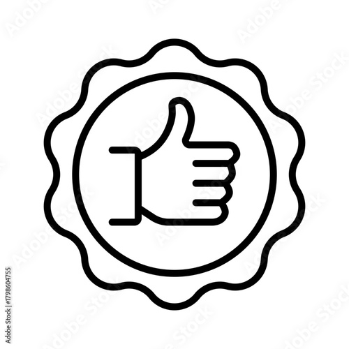 Emblem of Quality Line Art Thumbs Up Icon for Excellent Approval and Recommendation