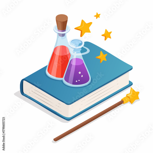 Vector Fantasy Magic Item Icons Set Including Magic Books, Magic Wands, Spell Scrolls, Enchanted Crystals, Potions, Arcane Symbols, Wizard Tools, Mystical Equipment for RPG and Fantasy Game UI Resourc