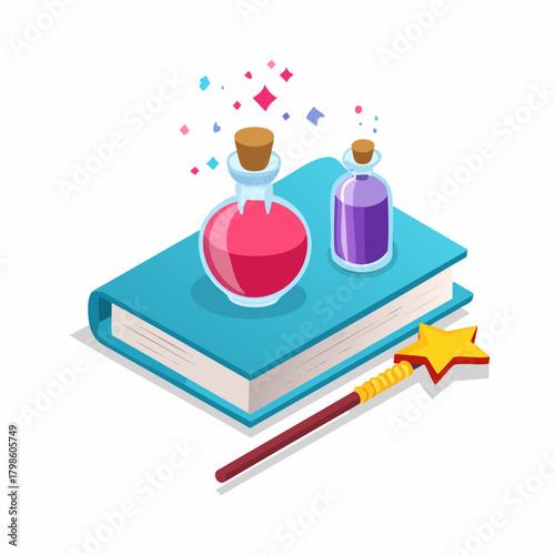 Vector Fantasy Magic Item Icons Set Including Magic Books, Magic Wands, Spell Scrolls, Enchanted Crystals, Potions, Arcane Symbols, Wizard Tools, Mystical Equipment for RPG and Fantasy Game UI Resourc