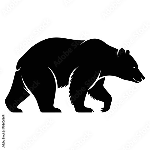 Silhouette of a Powerful Black Bear Walking Forward with Determination, A Striking Wild Animal Illustration