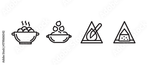 Cooking instructions for chickpeas. Preparation of beans or peas. A black silhouette icon suitable for packaging design. Soak, rinse, boil, and season with salt. An outline vector